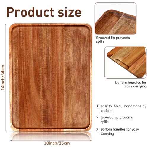 Roowest 5 Pack Solid Acacia Wood Serving Trays for Laser Engraving Rectangular Wooden Board for Food Appetizer Serving Tray Plates for Vegetables Fruit Cheese Housewarming Gifts(14 x 10 Inch) - size: 14 X 10 Inch