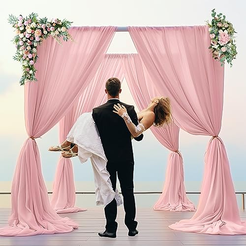 PARTISKY 10ftx10ft Dusty Rose Chiffon Sheer Backdrop Curtains, Wrinkle-Free Wedding Backdrop Drapes for Birthday Party Ceremony Arch Stage Decor Background for Photography 5ft x 10ft,2 Panels - color: Dusty Rose, size: 10ft x 10ft