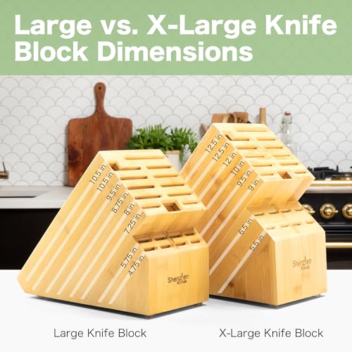Shenzhen Knives 20 Slot Universal Knife Block: Large Bamboo Finish Wood Knife Block without Knives - Countertop Butcher Block Knife Holder and Organizer with Wide Slots for Easy Kitchen Knife Storage - size: Large
