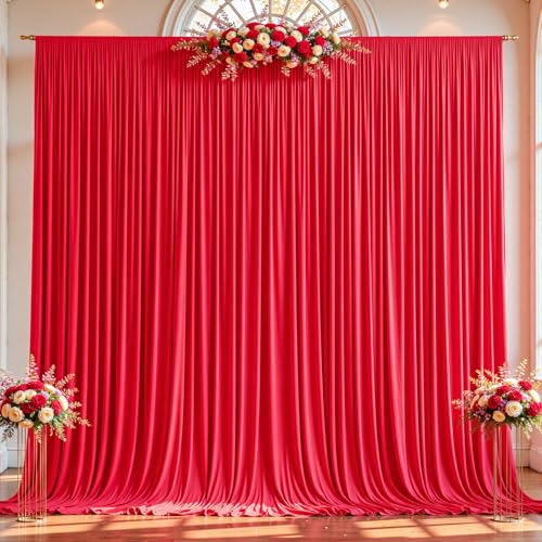 2 Panels Red Backdrop Curtains - Wrinkle Free Fabric Backdrop Curtain for Photoshoot, 10FT Wedding Party Photo Backdrop Drapes for Birthday Baby Shower Photography Stage Background Decorations - color: Red, size: W4' x H10'(2 panels)