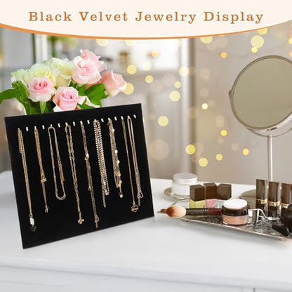 3 Pack Black Velvet Jewelry Display Stands – 17 Hook Necklace Organizer Boards for Boutique, Pop-Up Shops (15 x 12 x 4.5 Inches)