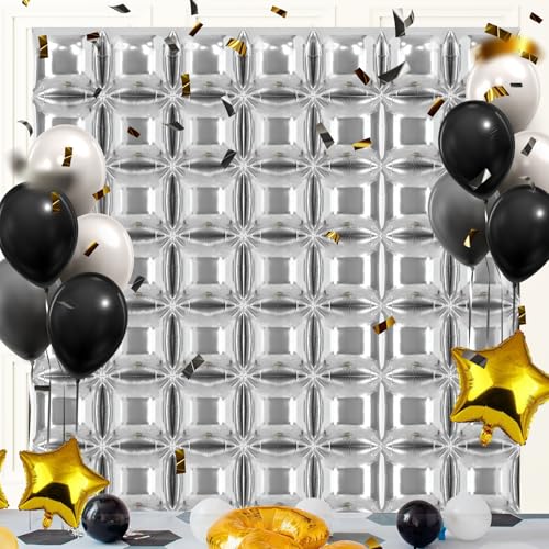 50PCS Metallic Silver Square Foil Balloon Wall,19'' Reusable DIY Mylar Double Silver Balloons Garland Tunnel Arch Kit for Baby Shower Anniversary Bachelorette Birthday Engagement Bridal Decor ﻿ - color: Metallic Silver