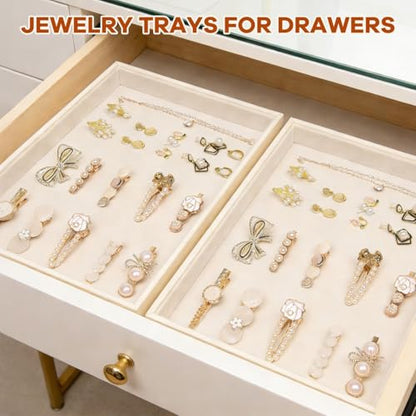 Beige Velvet Jewelry Tray for Drawers Black Jewelrys Display Tray Stackable Jewelry Organizer Trays for Necklace Bracelet Ring Watch (2 Pack) - color: Beige