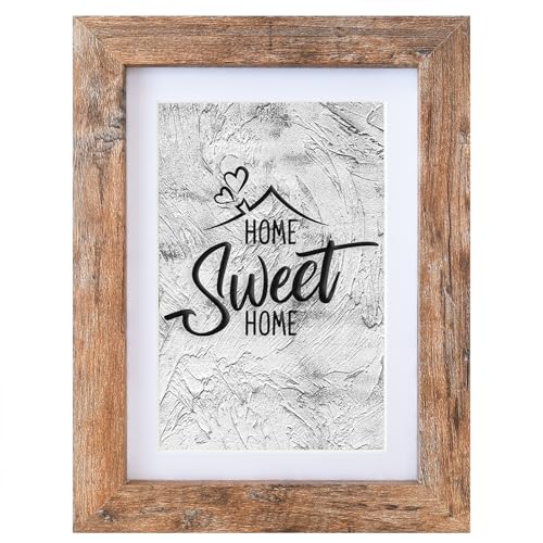 Califortree 5x7 Picture Frame - Can Display Photo 4x6 with Mat, Wood Frame with Shatterproof Plexiglass, Wall & Tabletop Display, Rustic Brown - size: 5x7
