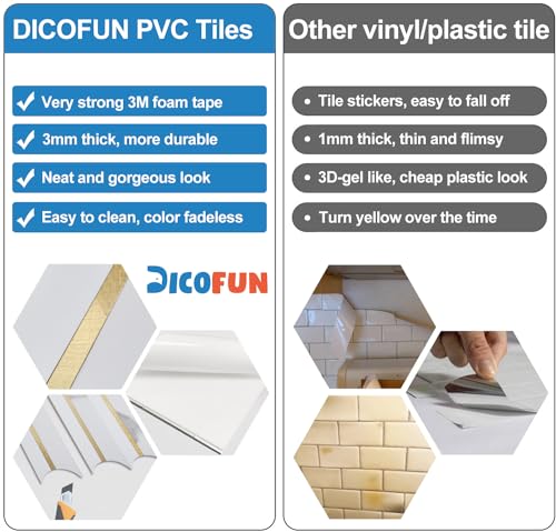 DICOFUN 10-Sheet White & Marble Look Peel and Stick Backsplash for Kitchen, PVC Stick on Backsplash Wall Tiles - color: Fish Scale/White and Marble Look, size: 10 Sheets, 12"x12"x0.12"