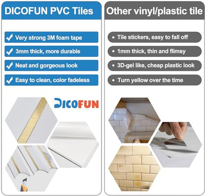 DICOFUN 10-Sheet White & Marble Look Peel and Stick Backsplash for Kitchen, PVC Stick on Backsplash Wall Tiles - color: Fish Scale/White and Marble Look, size: 10 Sheets, 12"x12"x0.12"