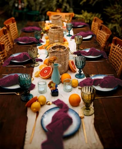 42 Pcs Burgundy Gauze Cheesecloth Napkins, 20 x 20 Inch Wrinkled Rustic Boho Dinner Napkins for Wedding,Dinner,Parties - color: Burgundy, size: 20" x 20" (Set of 42)