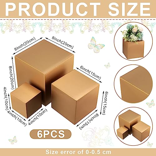 BBTO 6 Pcs Gold Buffet Risers Wood Display Table Stand for Food Wood Cube Box Display Set Nesting Risers Buffet Cake Table Food Stand Boxes for Weddings Home Countertop Jewelry Decor