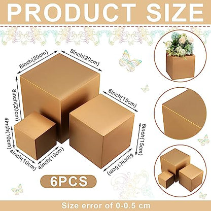 BBTO 6 Pcs Gold Buffet Risers Wood Display Table Stand for Food Wood Cube Box Display Set Nesting Risers Buffet Cake Table Food Stand Boxes for Weddings Home Countertop Jewelry Decor