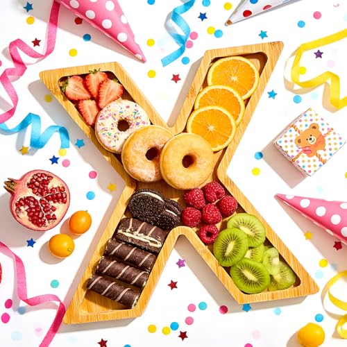 11" Wooden Letter X Platter Tray for Party Charcuterie Board Letters Serving Trays for Food Fruit Cupcake Reusable Fillable Dishes Plates for Birthday Anniversary Wedding Party Baby Shower Supplies - color: Letter X
