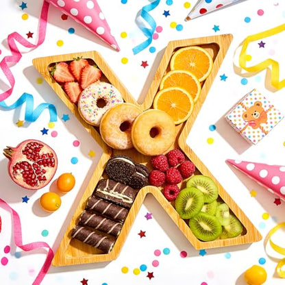11" Wooden Letter X Platter Tray for Party Charcuterie Board Letters Serving Trays for Food Fruit Cupcake Reusable Fillable Dishes Plates for Birthday Anniversary Wedding Party Baby Shower Supplies - color: Letter X
