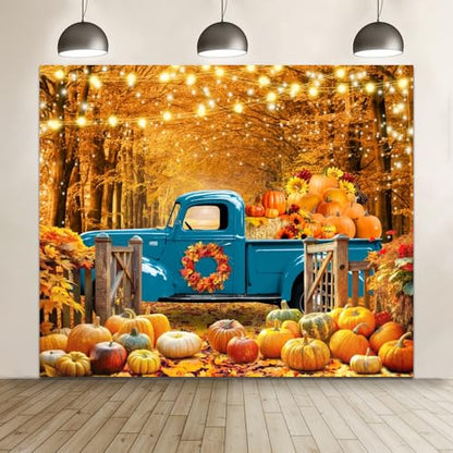 Fall Thanksgiving Backdrop Banner Decorations 10x8ft Autumn Forest Backdrop Pumpkin Harvest Truck Hay Sunflower Photography Background Kids Adults Family Friendsgiving Party Portrait Photo Props
