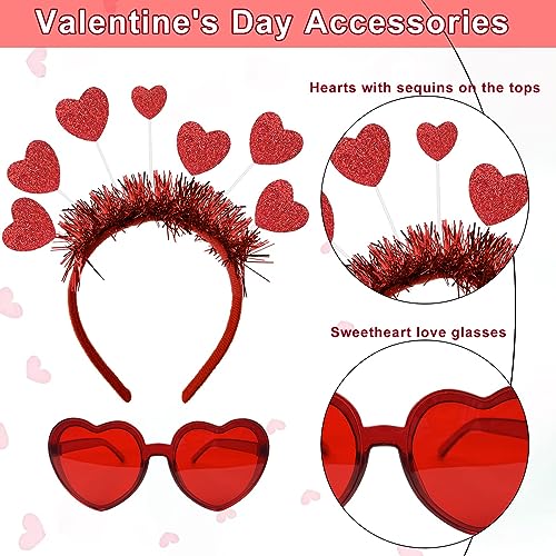 Heart Headband and Heart Sunglasses for Valentine, Wedding, Birthday, Party - One Size Fits Most - Red