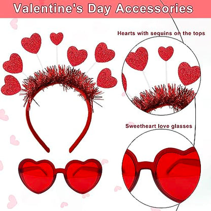 Heart Headband and Heart Sunglasses for Valentine, Wedding, Birthday, Party - One Size Fits Most - Red
