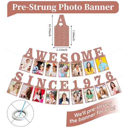 Pre-strung Awesome Since 1976 Photo Banner Birthday Decorations for Women- Pink Rose Gold Glitter 50th Birthday and Anniversary Decorations Party Supplies - style: Pink Rose Gold 50th