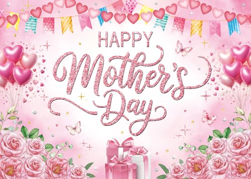 Happy Mother's Day Backdrop 7x5ft Pink Rose Floral Polyester Photography Background for Party Photo Booth Studio Banner Photoshoot Decoration - size: 7x5FT