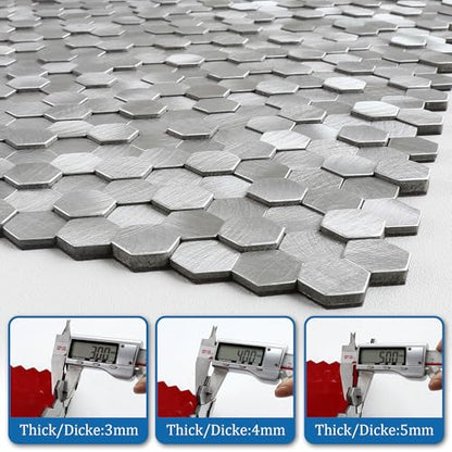 3D Metal Peel and Stick Backsplash for Kitchen,Mini Hexagon Tile Stickers Self Adhesive Wall Tiles Heat Resistant(8 Sheets,Silver) - color: Silver