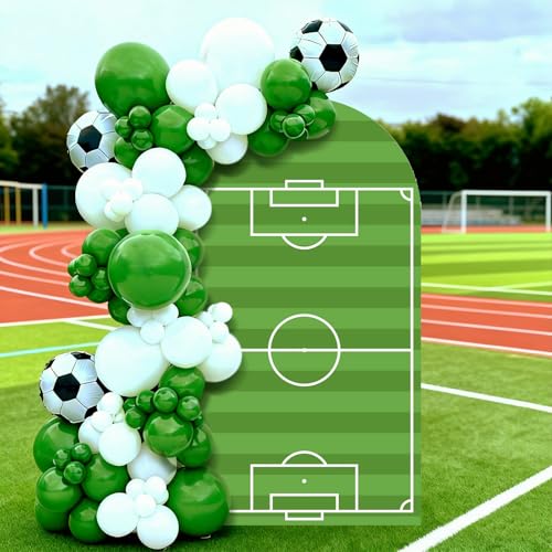 VitalCozy 7.2ft Soccer Field Birthday Party Arch Backdrop Cover Soccer Photography Backdrops Spandex Fitted Arch Stand Covers for Rugby Balloons Birthday Parties - style: Soccer