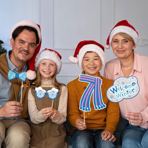 INNORU Snowflake Winter Party Photo Booth Props, Welcome Winter Photoshoot Winter Baby Shower Party Photography Props Favor Let it Snow Centerpiece Sticks Decorations 30 PCS