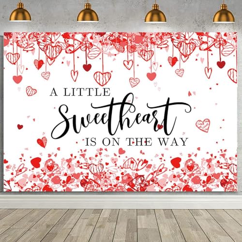 MEHOFOND 8x6ft Valentines Baby Shower Backdrop for Girl Valentine's Day Baby Shower Decorations Little Sweetheart is On The Way Valentines Baby Shower Banner Photo Studio Props Background - color: Red, size: 8x6ft