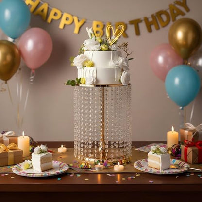 Wedding Cake Stand for Dessert Table 12 Inch Gold Crystal Pendants Metal Cake Stand Serves as A Round Dessert Cupcake Display Plate 16 Inch Tall (Gold) - color: Gold, size: Large