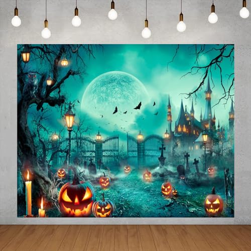 Happy Halloween Party Photo Background - 10x8ft Scary Cemetery Graveyard Skeleton Spooky Ghost Banner Decorations for Kids & Adults - size: 10x8ft