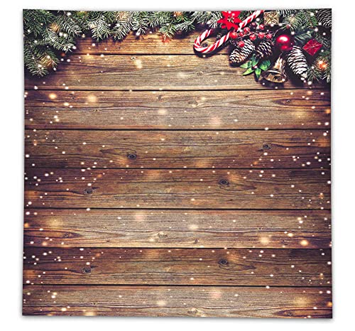 Allenjoy 8X8ft Rustic Christmas Wood Photography Backdrop Sparkle Bokeh Brown Wooden Board Vintage Wall Floordrop Winter Family Party Decorations Holiday Xmas Background Portrait Studio Photo Booth - size: 8'x8'