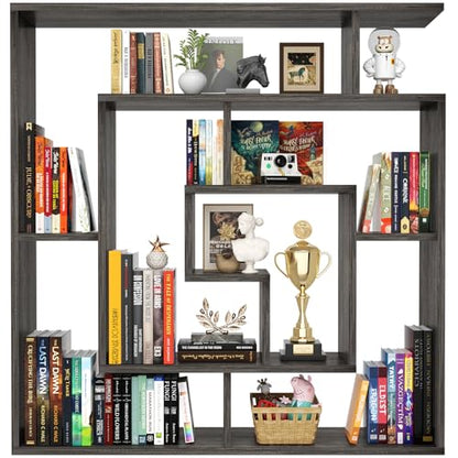 Armocity 6 Tier Display Book Shelf Wall Mounted Bookshelf Freestanding Geometric Bookcase Floating Book Shelves for Wall Bedroom Living Room Home Office, 45.5"(W) * 47"(H), Grey Oak - color: Grey Oak