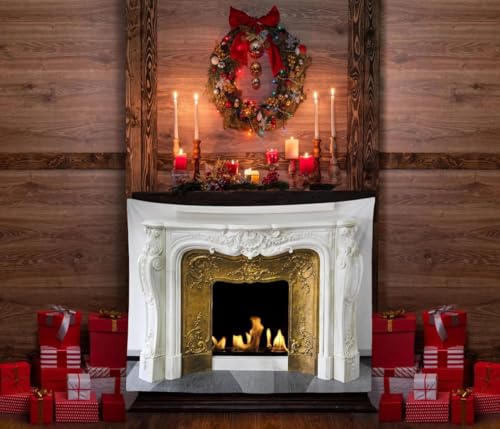 5x3ft White Marble Fireplace Backdrop Interior European Style Stone Fireplace Photo Backdrop Winter Christmas Fireplace Photography Background Home Decor Photo Booth - size: 5x3FT