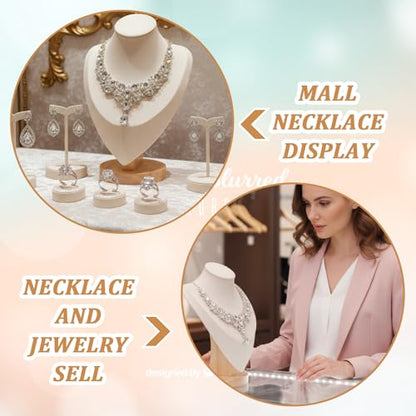 2PCS Necklace Display Stand, Bamboo Solid Wood Bust 3D Necklace Jewelry Display Stand for Photography, Home Organizer, Jewelry Selling Trade Shows(Beige, 9.6")