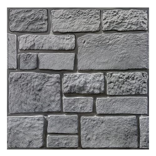 COMSTICKC 3D Wall Panel Peel and Stick, Faux Stone Wall Panel 10 Pcs 12"X12", Not Real Stone, Ultra-Light Thin PVC Self Adhesive Fake Stones Backsplash for Interior Decor, Gray - color: Gray