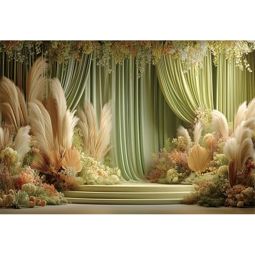 Green Wedding Curtains Backdrops 5x3ft Fairytale Flowers Fantasy Engagement Photography Background for Bridal Shower Anniversary Decorations Birthday Bride to Be Party Banner Photo Booth - color: green-2, size: 5x3ft