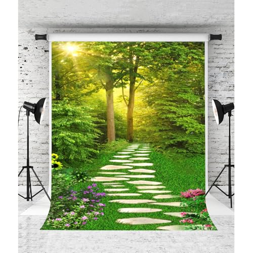 Spring Scenery Backdrop 6x8ft Forest Path Sunshine Flower Photography Background Natural Scenery Photo Shoot Props Portrait Pet Photo Photography Backdrop - size: 6x8ft