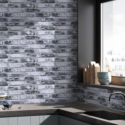 COMSTICKC 3D Gray Faux Brick Wall Panel, Peel and Stick Wall Covering, 12 Pcs of 22.8" x 11.8", Not Real Brick, UrltraLight PVC Self Adhesive Brick Decorative Tile,Paintable,Covers 22.48 sq.ft - color: Waterwash Brick