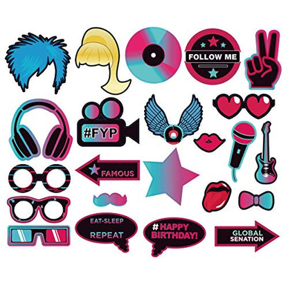 23Pcs Photo Booth Props for TIK Tok,Music Theme Party Supplies,Disco Music Party Decoration.