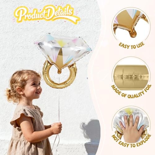 6 Pcs Diamond Ring Balloons Foil, Large Engagement Ring Balloon Marriage Wedding Foil Balloons for Engagement Bridal Shower Just Engaged Bachelorette Anniversary Party Decorations Supplies - style: Diamond