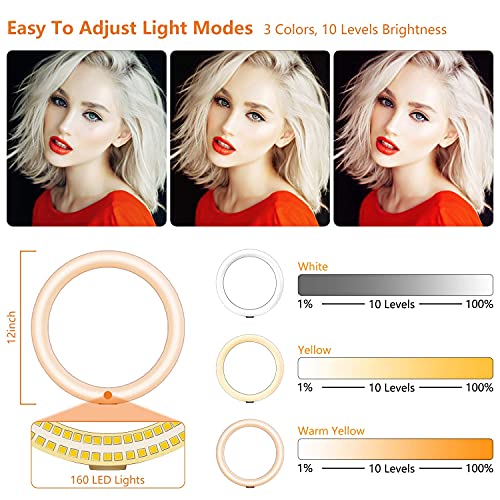 12" Selfie Ring Light with Tripod Stand 72" Tall & Mini Desktop Tripod, PEYOU Ring Light Tripod with 4 Phone Tablet Holders & Shutter for YouTube/Makeup/TikTok/Photography, Compatible with iPhone iPad - size: 72 inch