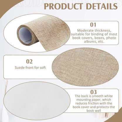 PerKoop Book Cloth for Book Binding 40 x 16 Inch Fabric Surface Paper Backed Bookcover Archival European Durable Strong Bookbinding Supplies Cover Books Album Scrapbooking (Linen Color) - color: Linen Color