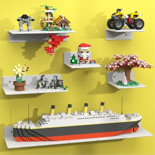 BlissBox 12-Pack Floating Shelves for Wall Compatible with Lego Building Bricks, 5x5.5inch Dual‑Sided 16x17 Studs for Toy Brick Storage and Display, ABS Display Shelves for Room Decor, White - color: White