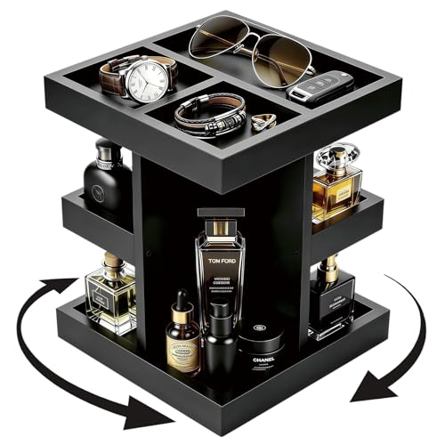 Cologne Organizer for Men, 360°Rotating Cologne Stand, 3 Tier Wooden Perfume Shelf, Husband Boyfriend Birthday Gift Ideas, Fragrance Display for Dresser or Bathroom