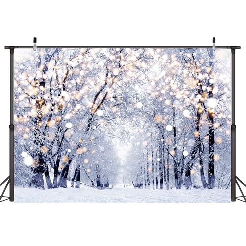 Winter Scene Backdrops 8x6 FT Wonderland Snowflake Photography Background Bokeh Glitter White Snow Forest Christmas Party Backdrop Dec Tree Landscape Kids Photobooth Photo Studio Props - color: White-Road, size: 8x6 FT