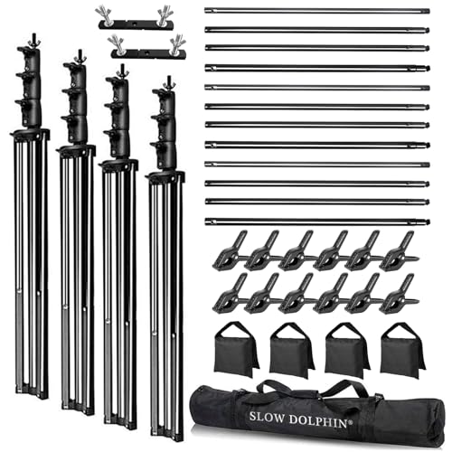SLOW DOLPHIN Photo Video Studio 30ft (Wide) x 10ft (Tall), Degree Crossbar Rotatable, Angle Adjustable Triple Crossbar Extender Mount, Photography Background Support System, Sand Bags,Clamps