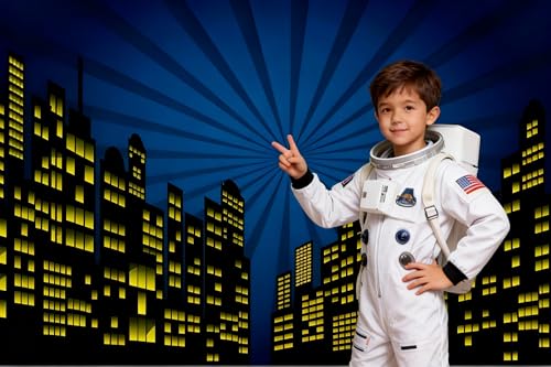 8x6ft Polyester Cartoon Super Boom City Background Skyline Skyscraper Urban Light Photography Backdrop Children Boby Happy Birthday Backdrop Super City Party Photo Studio Props - size: 8x6 FT