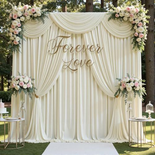 gogoparti 10ft x 12ft Ivory Wrinkle-Free Backdrop Curtain for Wedding Parties, Thick Polyester 2 Panels 5x12ft for Wedding Birthday Baby Shower Halloween Photography Party Background - color: Ivory, size: 5ft(W)x12ft(H)-2 Panels