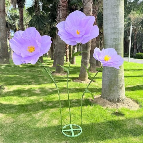 5.9 Ft Large Paper Artificial Flowers,Giant Flowers for Decoration,Standing Huge Handcrafted Poppy Flowers for Garden,Hotel,Office,Photography Props,Wedding,Art Gallery,Shop Window Display(Purple) - color: Purple