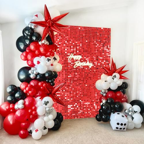 Red Shimmer Wall Backdrop Panels 6FTx4FT Glitter Background Sequin Balloons Background for Independence Day Engagement Anniversary Bridal Shower Decorations - color: Red, size: 6ftx4ft