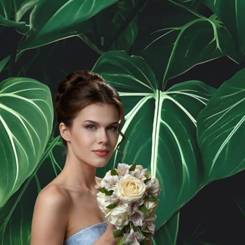 Green Long Leaves Backdrop Background for Photography 5x7ft Photobooth Professional Photo Backdrop Curtains Video Photography Studio Photo Backgrounds Banner Booth Background Screen Parties - color: Green Long Leaves