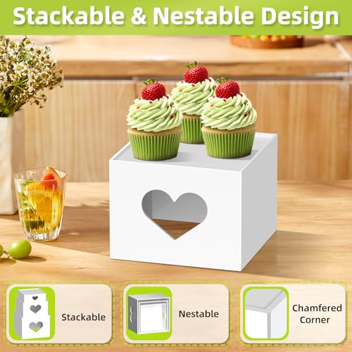 PPH-Sisy 3 PCS Buffet Risers Display Stands, Food Risers with Love Design, Acrylic Risers for Display for Food, White Dessert Table Display Set for Party, Acrylic Cube Storage Boxes Size (6", 7", 8")