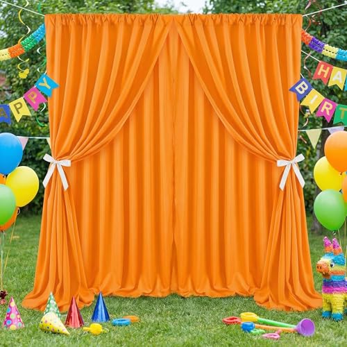 Orange Backdrop Curtains 2 Panels 5ft x 8ft Polyester Photo Drapes for Backdrop Halloween Home Party Decorations - color: Orange, size: 2 Panels 5ft X 8ft