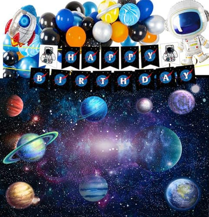 Algasan Outer Space Backdrop Galaxy Planet Party Backdrops Starry Theme Banner for Kids Boys Girls Birthday Party Photography Background Photo Studio Props Cake Table Decor 82.7x59.1'' - size: 82.7x59.1''